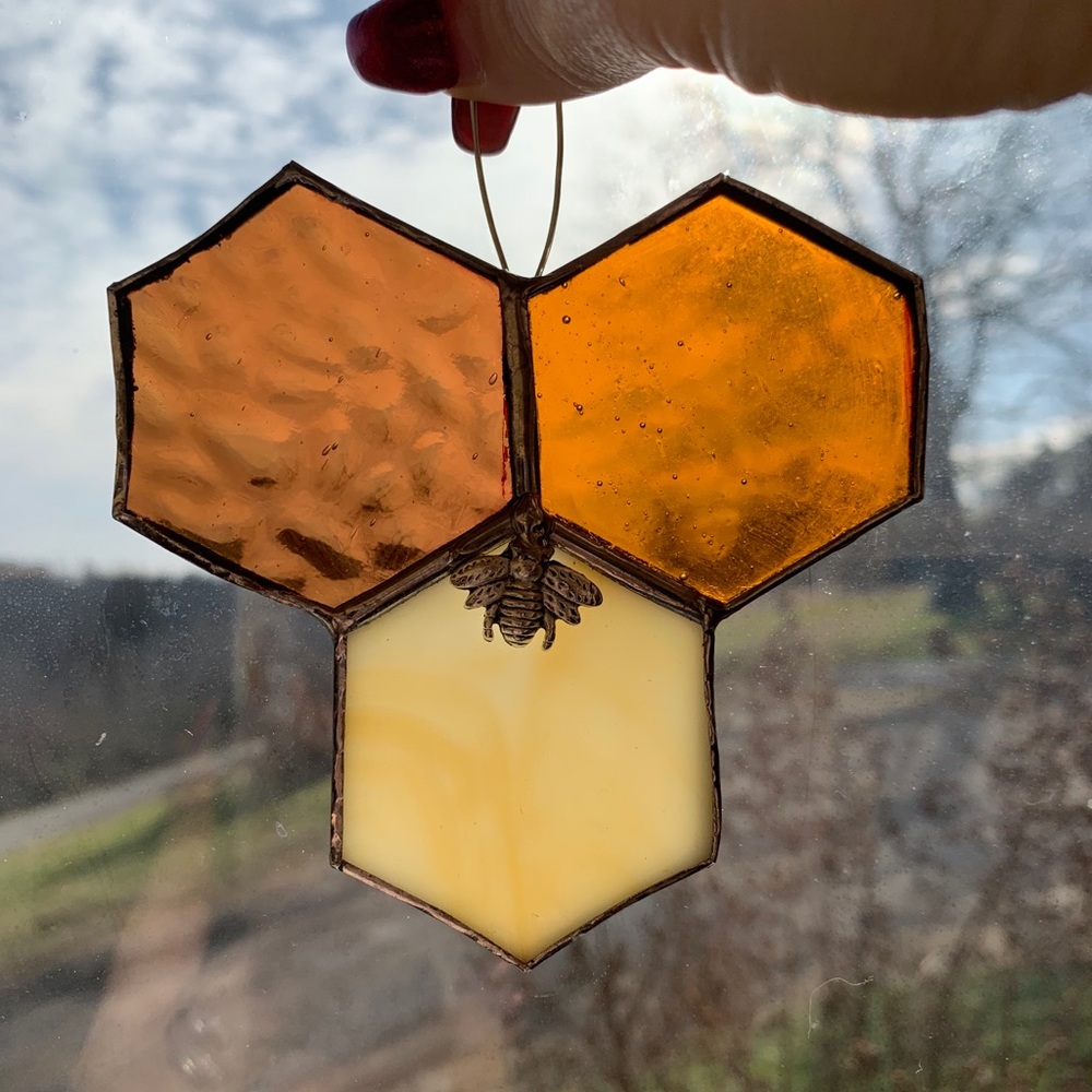 Handmade honey comb honey bee stained glass